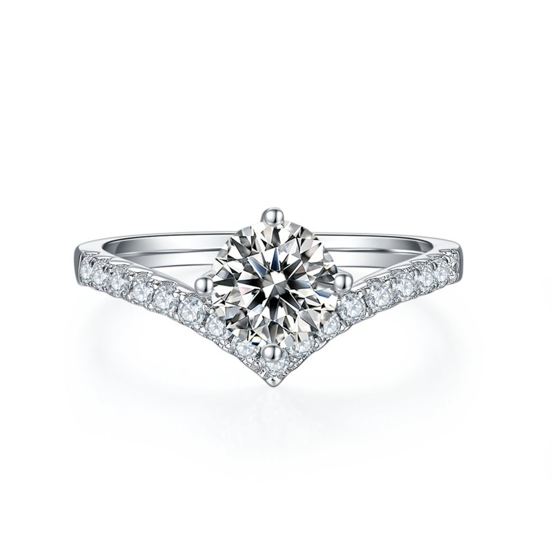 V-shaped S925 silver plated platinum moissanite diamond women's ring 1 carat D-grade